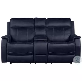 Valencia Ocean Blue Reclining Console 74" Loveseat with Power Headrest And Footrest
