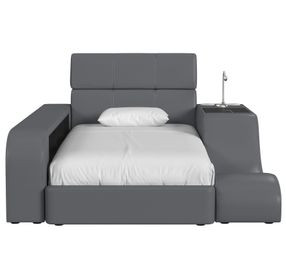 Booker Gray Twin Upholstered Transformer Bed with Electronic Features and LED