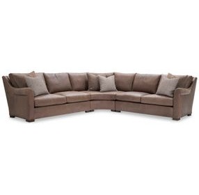 Keirnan Brown Leather 3 Piece Modular Sectional with Pillows