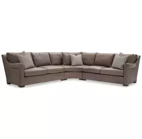 Keirnan Brown Leather 3 Piece Modular Sectional with Pillows