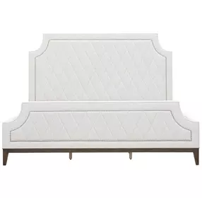 Asher Park Piano Brown Upholstered King Panel Bed with Nailhead Trim