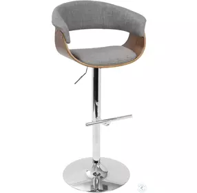 Vintage Walnut And Light Gray Swivel Adjustable Bar Stool