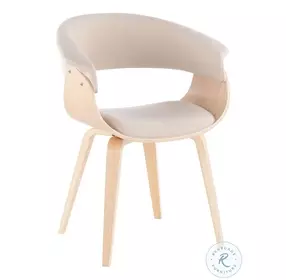 Vintage Mod Cream Fabric And Natural Wood Chair