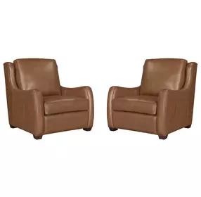 Channing Renaissance Cinnamon Leather Upholstered Accent Chair with Nailhead Trim Set of 2