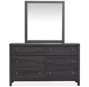 Meadowrise Raisin Black 6 Drawer Dresser with Rectangular Mirror
