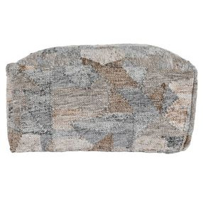 Performance Savanna Beige and Gray Square Outdoor Pouf