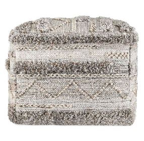 Performance Fallon Gray and Beige Square Outdoor Pouf