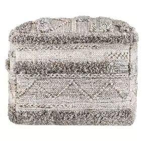Performance Fallon Gray and Beige Square Outdoor Pouf