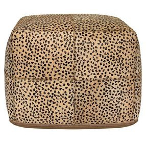 Poufs Leopard Hide Camel and Black Leather Square Accent Pouf
