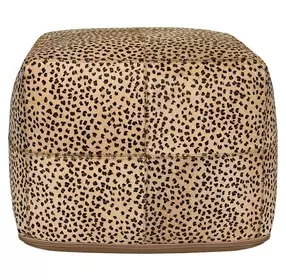 Poufs Leopard Hide Camel and Black Leather Square Accent Pouf