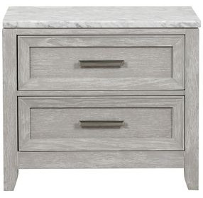 Fiona White and Mist Gray 2 Drawer Marble Top Nightstand