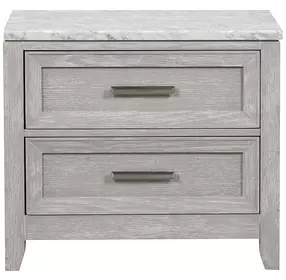 Fiona White and Mist Gray 2 Drawer Marble Top Nightstand