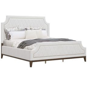 Oakridge Medley Piano Brown Upholstered Queen Panel Bed with Nailhead Trim