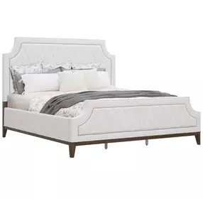 Oakridge Medley Piano Brown Upholstered California King Panel Bed with Nailhead Trim