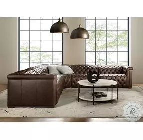 Savion Deux West Saddlewood Leather 5 Piece Modular Sectional with 3 Power Recliners