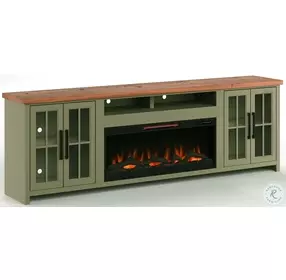 Vineyard Sage Green And Fruitwood 97" TV Stand with Fireplace