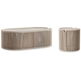 Trellis Brown and Beige Oval Outdoor Occasional Table Set