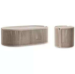 Trellis Brown and Beige Oval Outdoor Occasional Table Set