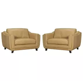 Willowmere Renaissance Marigold Leather Upholstered Chair and A Half Set of 2