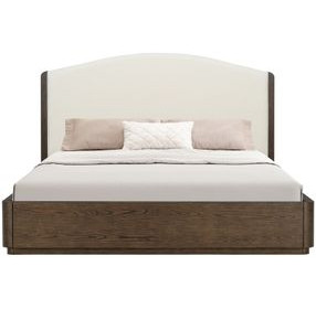 Athens Ivory and Chocolate Performance Fabric King Upholstered Panel Bed