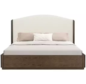 Athens Ivory and Chocolate Performance Fabric King Upholstered Panel Bed