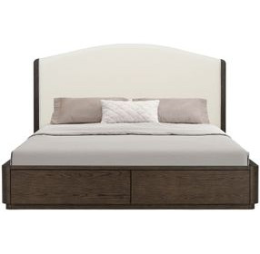 Athens Ivory and Chocolate Performance Fabric King Upholstered Storage Panel Bed