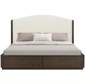 Athens Ivory and Chocolate Performance Fabric King Upholstered Storage Panel Bed