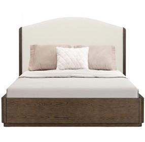 Athens Ivory and Chocolate Performance Fabric Queen Upholstered Panel Bed