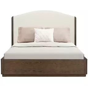 Athens Ivory and Chocolate Performance Fabric Queen Upholstered Panel Bed