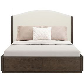Athens Ivory and Chocolate Performance Fabric Queen Upholstered Storage Panel Bed