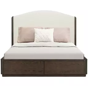 Athens Ivory and Chocolate Performance Fabric Queen Upholstered Storage Panel Bed