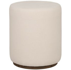 Lyra Cream Upholstered Round Pouf Ottoman
