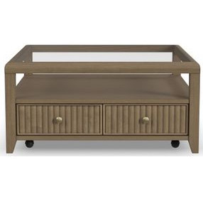Reed Driftwood Oak Square Glass Top Coffee Table with Casters