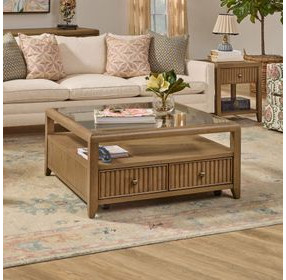 Reed Driftwood Oak Square Glass Top Occasional Table Set with Casters