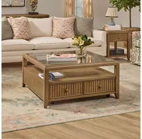 Reed Driftwood Oak Square Glass Top Occasional Table Set with Casters