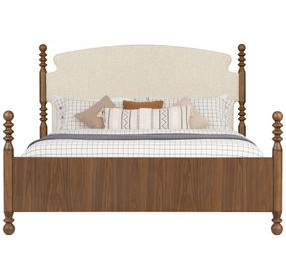 Azalea Oatmeal and Walnut Performance Fabric King Upholstered Panel Bed