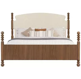 Azalea Oatmeal and Walnut Performance Fabric King Upholstered Panel Bed