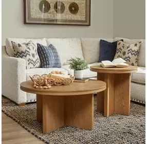 Waterfall Light Oak Round Occasional Table Set