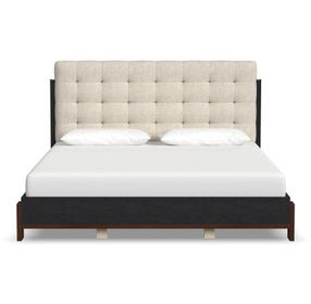 Waterfall Cream and Deep Ebony Performance Fabric King Upholstered Panel Bed