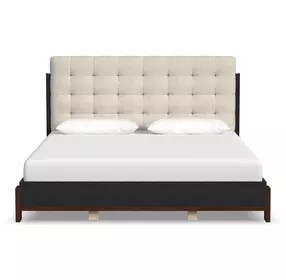 Waterfall Cream and Deep Ebony Performance Fabric King Upholstered Panel Bed
