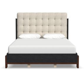 Waterfall Cream and Deep Ebony Performance Fabric Queen Upholstered Panel Bed