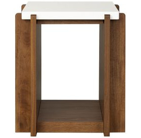 Lincoln White and Walnut Rectangular Stone Top End Table