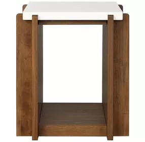 Lincoln White and Walnut Rectangular Stone Top End Table
