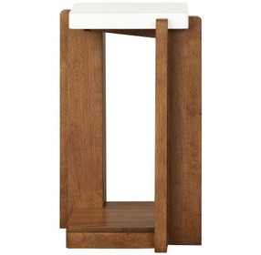Lincoln Walnut and White Square Stone Top Accent Table