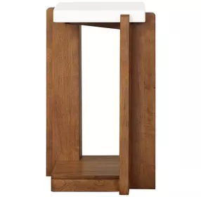 Lincoln Walnut and White Square Stone Top Accent Table