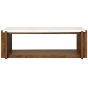 Lincoln White and Walnut Rectangular Stone Top Coffee Table with Casters