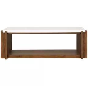 Lincoln White and Walnut Rectangular Stone Top Coffee Table with Casters
