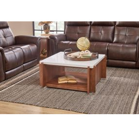 Lincoln White and Walnut Square Stone Top Occasional Table Set with Casters