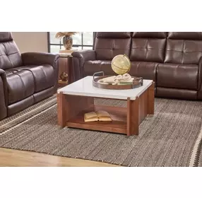 Lincoln White and Walnut Square Stone Top Occasional Table Set with Casters
