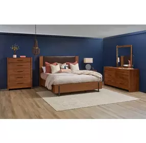 Lincoln Warm Walnut and Rich Brown Upholstered Platform Bedroom Set